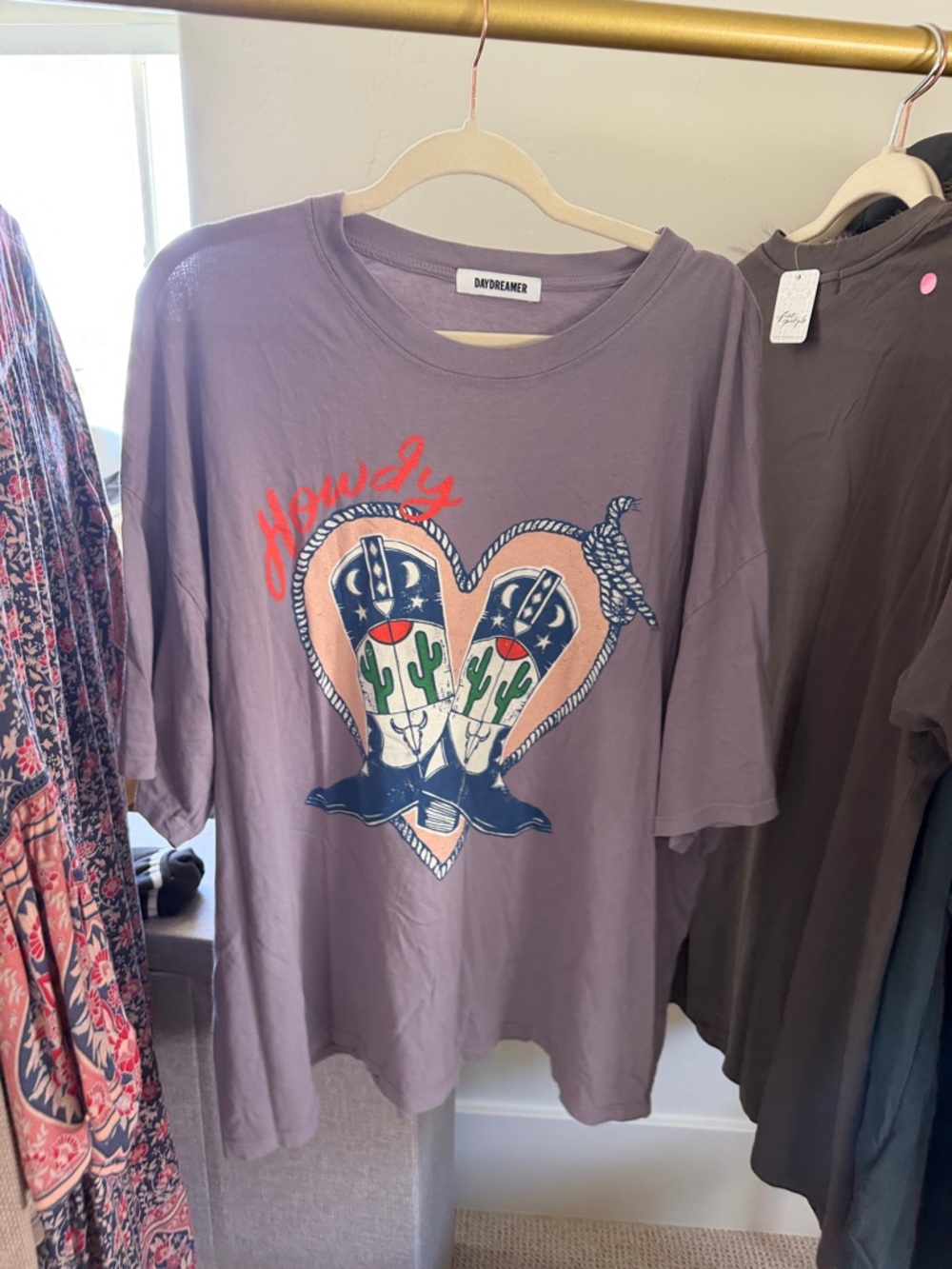 Daydreamer Lavender Graphic Tee with Red Howdy Script
